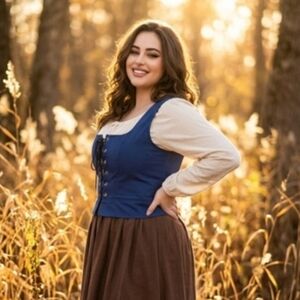 Fully Reversible Navy Black Twill Medieval Costume Corset with Black Lace-Up